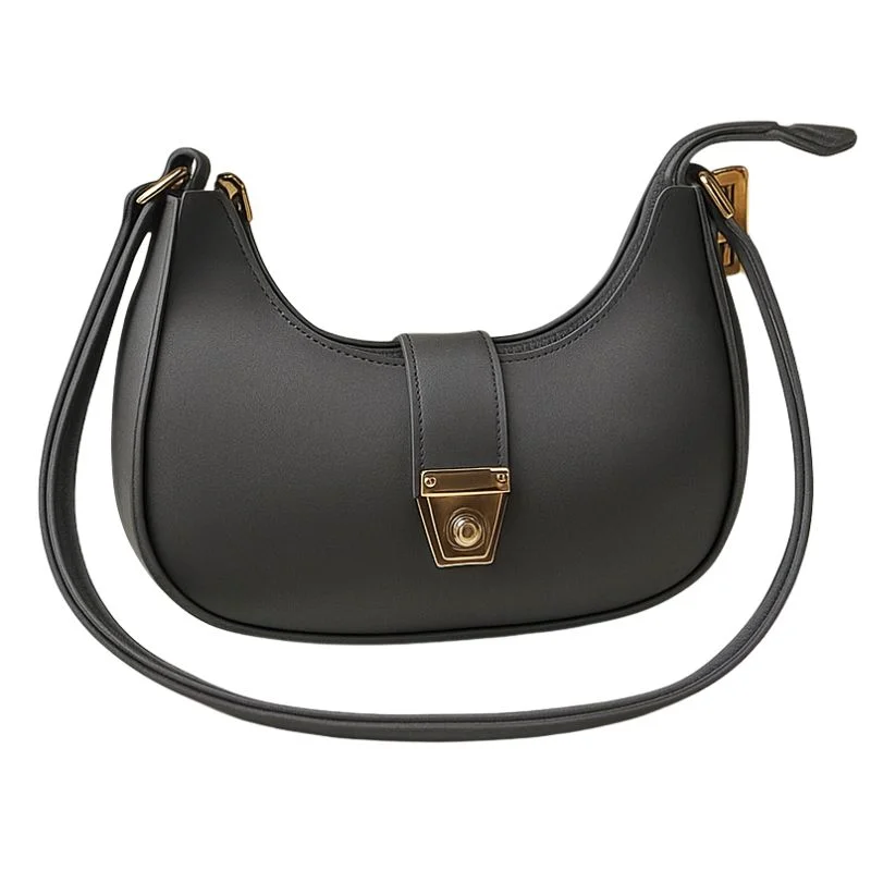 Crescent Luxury Faux Leather Shoulder Bag | Dark Gray Elegant Handbag for Women - Image 3