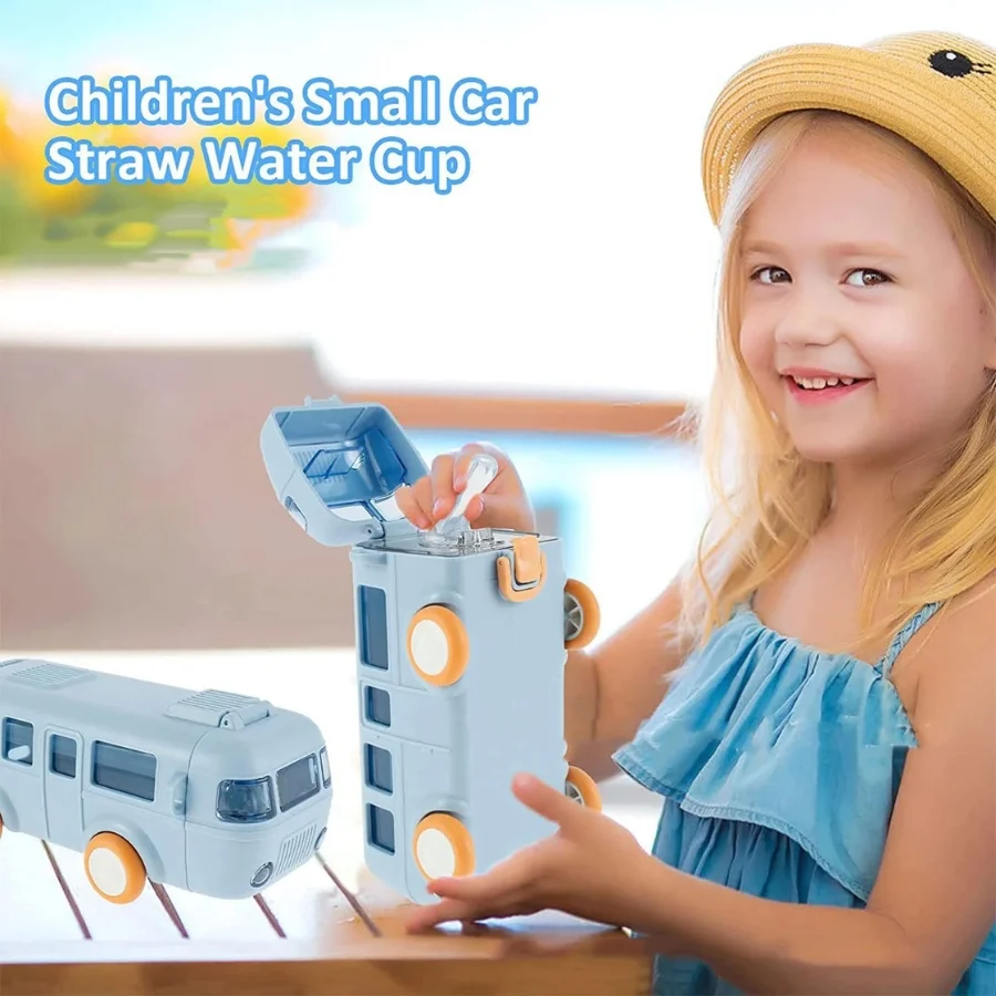 Bus Shape School Water Bottle | 500ml | With Strap | Cute & Leak-Proof | Random Color - Image 4