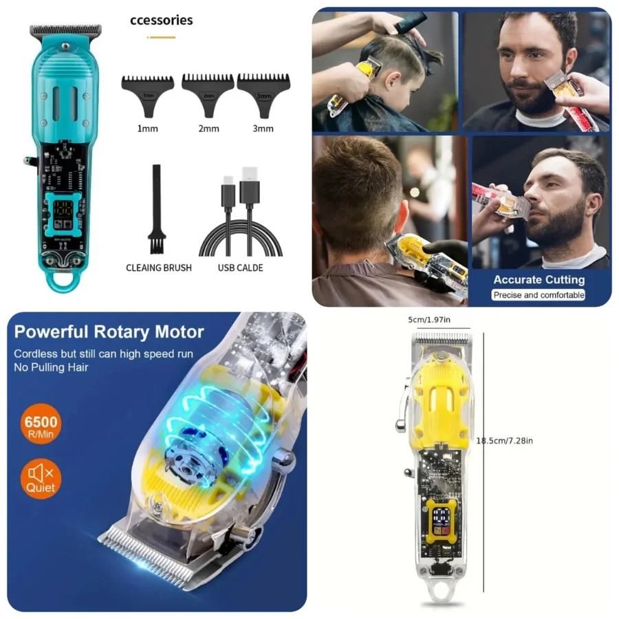 Transparent LCD Electric Hair Trimmer | USB Rechargeable | Professional Grooming - Image 5