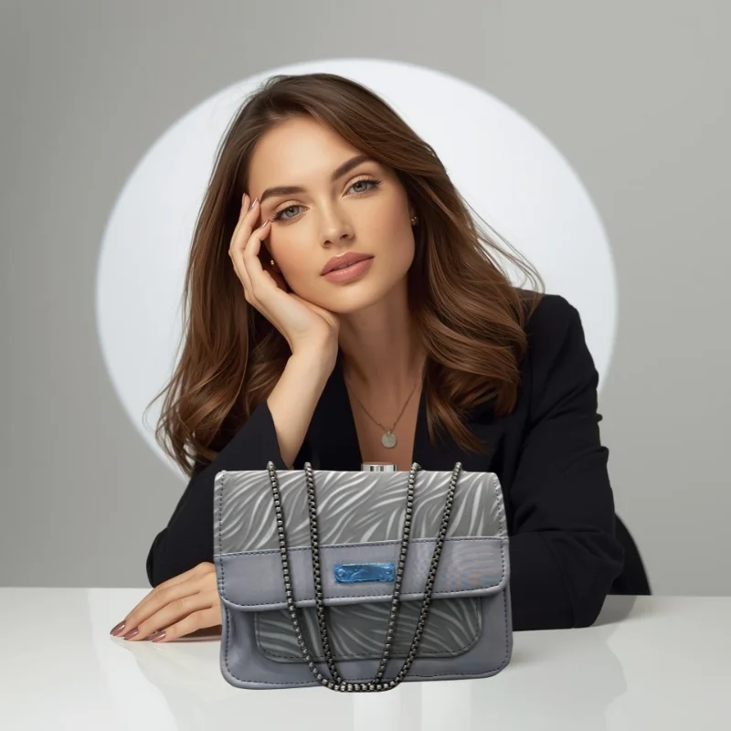 Luxury Women’s Shoulder Bag in Grey Faux Leather for Casual, Work, and Formal Use - Image 3
