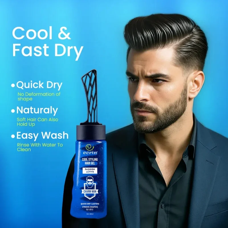 ECRIN Cool Styling Hair Gel 280ml with Active Collagen Strong Hold & Cool Fresh Effect - Image 6