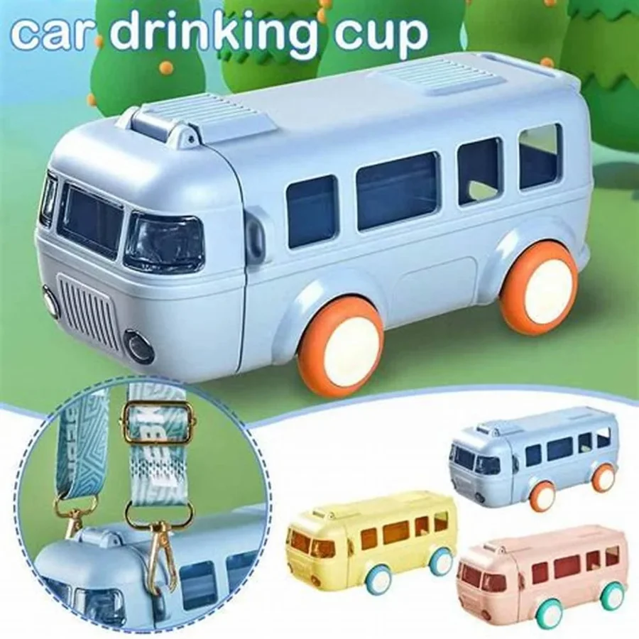 Bus Shape School Water Bottle | 500ml | With Strap | Cute & Leak-Proof | Random Color - Image 3