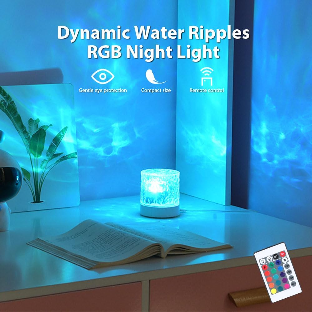 Water Ripple Lamp | 16-Color Rotating LED Night Light with Remote - Image 4