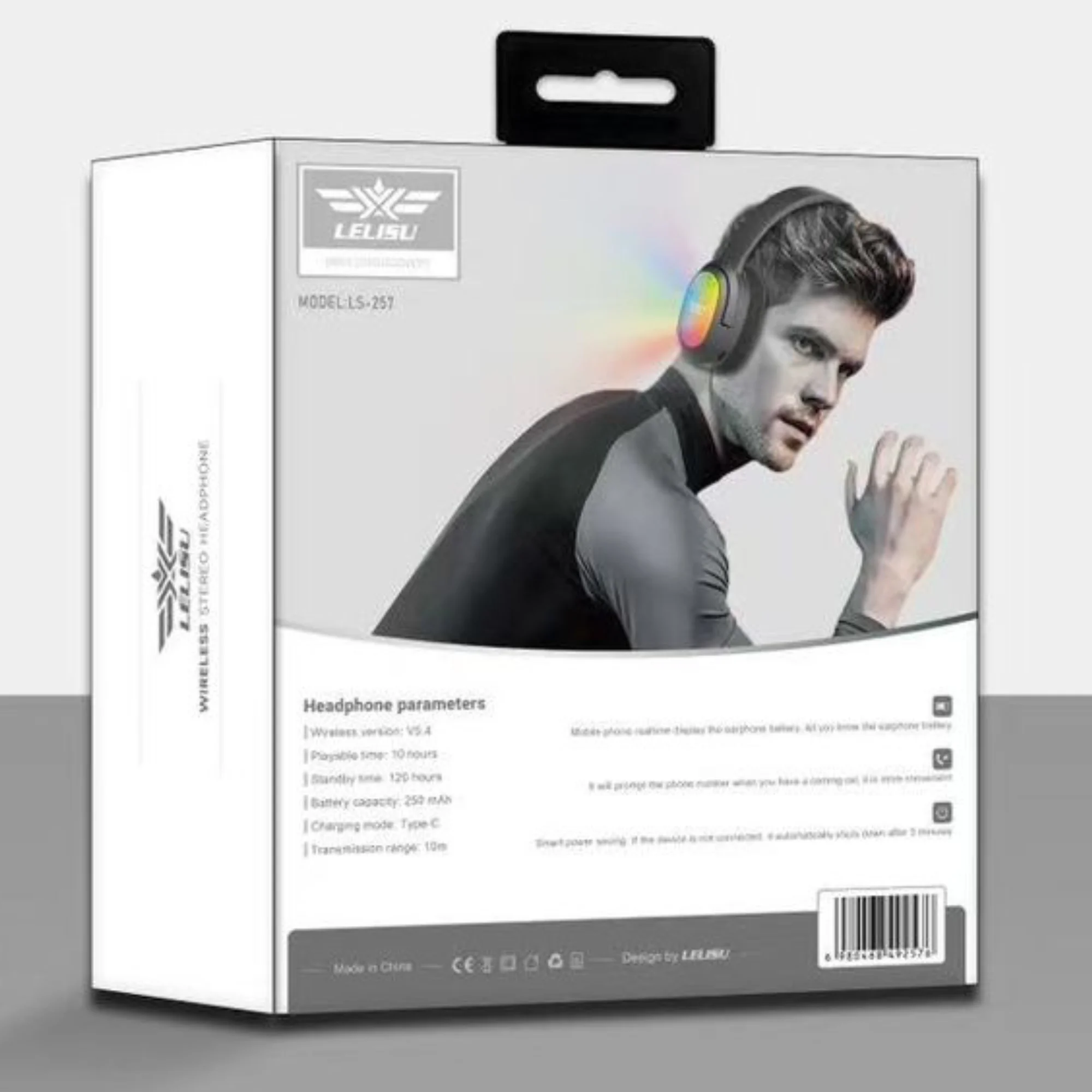Lelisu LS-257 Wireless Stereo Headphones | Bluetooth 5.4 Over-Ear Headset with Type-C Charging & LED Lights - Image 3