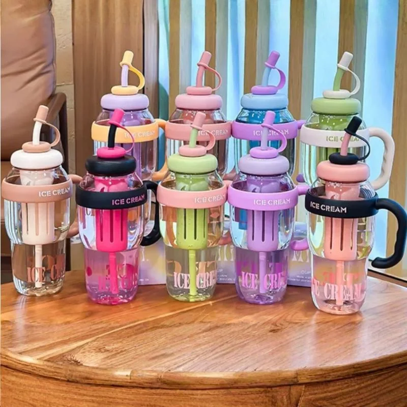 Ice Cream Water Bottle with Straw & Tea Infuser | 1400ml | | Large Capacity Gym & Summer Drink Bottle | Random color - Image 4