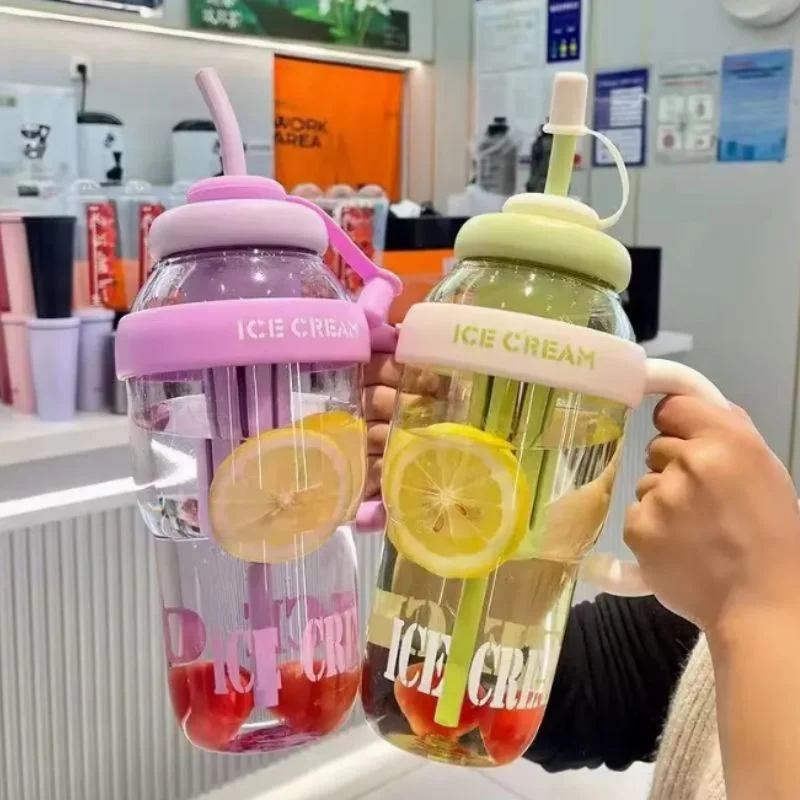 Ice Cream Water Bottle with Straw & Tea Infuser | 1400ml | | Large Capacity Gym & Summer Drink Bottle | Random color - Image 5