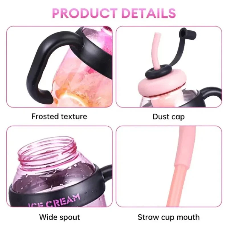 Ice Cream Water Bottle with Straw & Tea Infuser | 1400ml | | Large Capacity Gym & Summer Drink Bottle | Random color - Image 8