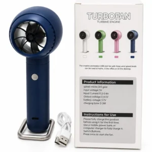 TurboFan Rechargeable Mini Cooling Fan | Portable Handheld USB Turbo Fan with 3 Speed Modes | Random color