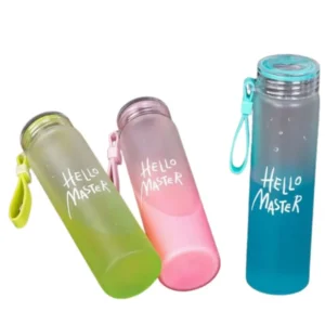 White Frosted Glass Water Bottle | Leak-Proof Insulated Bottle with Hello Master Decal Logo | 400ml