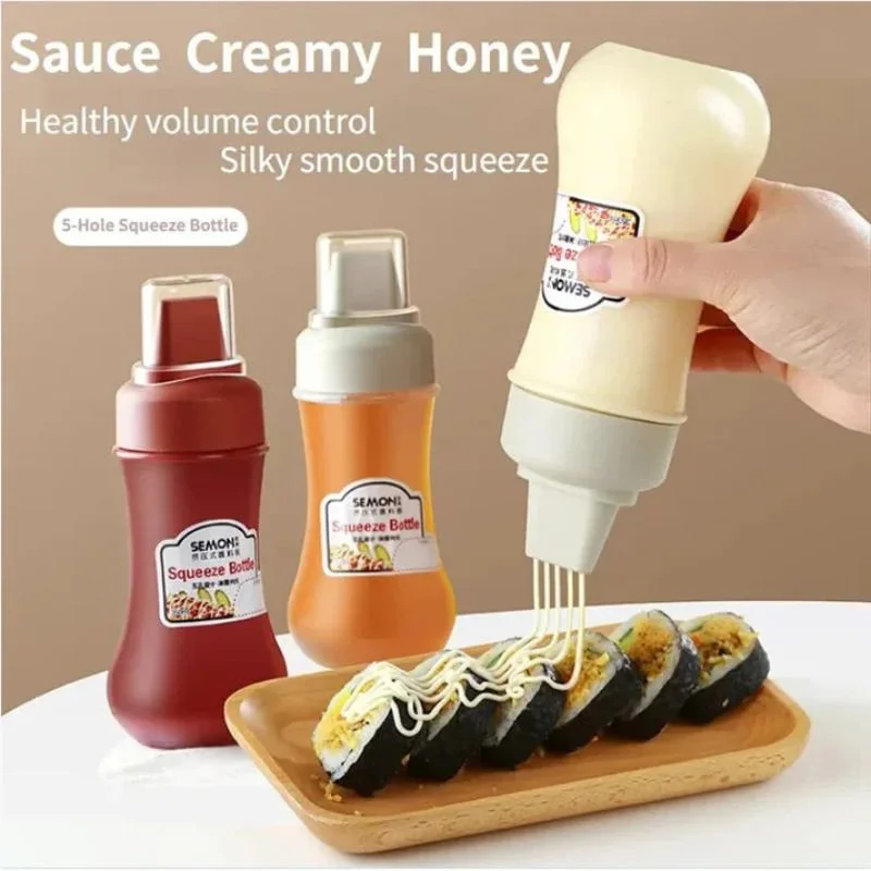 5 Hole Squeeze Sauce Bottle | Refillable Condiment Dispenser with Lid | Multipurpose Ketchup & Hot Sauce Bottle for Kitchen | Black Cap - Image 7