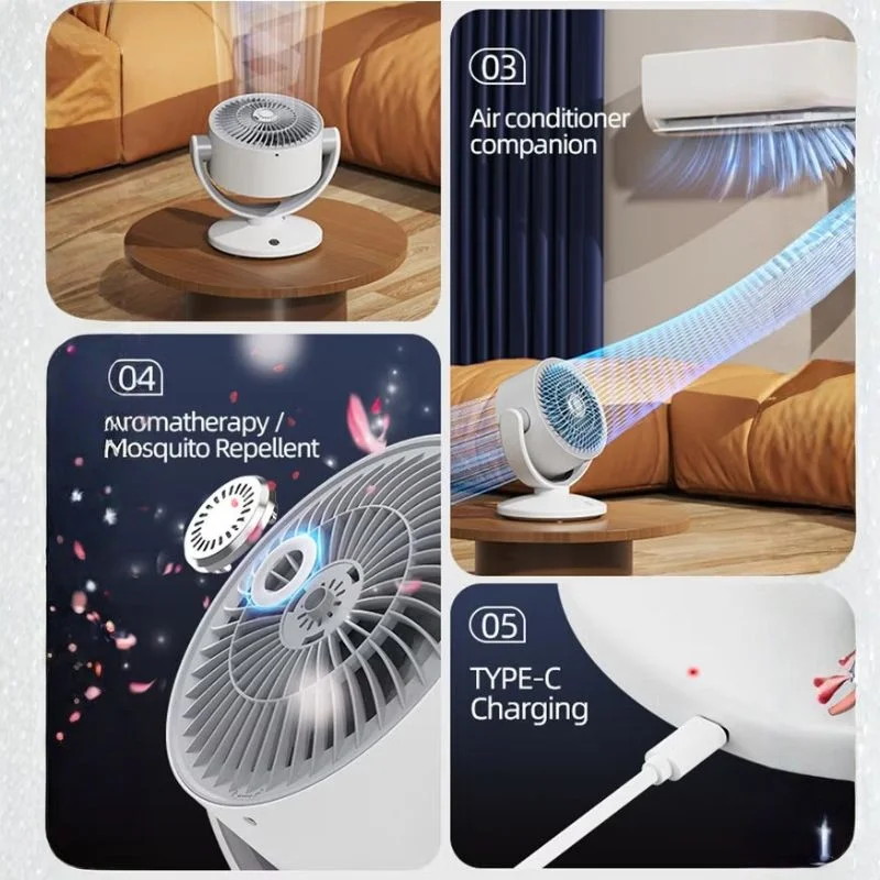 Oscillating Desktop Circulating Fan FT-905 | Rechargeable Mini Table Fan with LED Display & 3 Speeds - Image 3