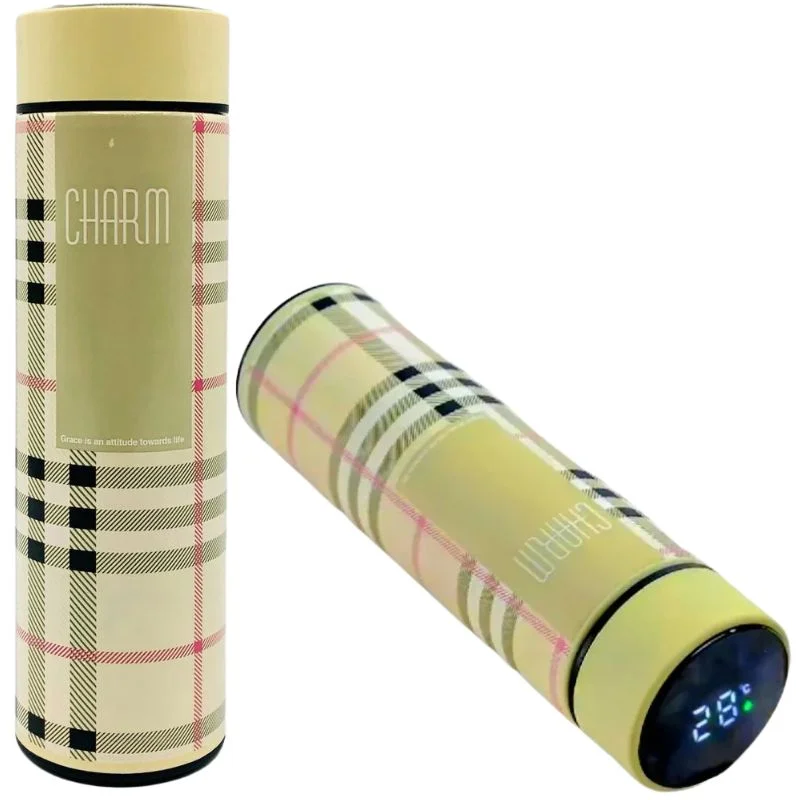 LED Temperature Display Water Bottle | Checkered Design | Smart Stainless Steel Vacuum 500ml Flask | Random Color - Image 7