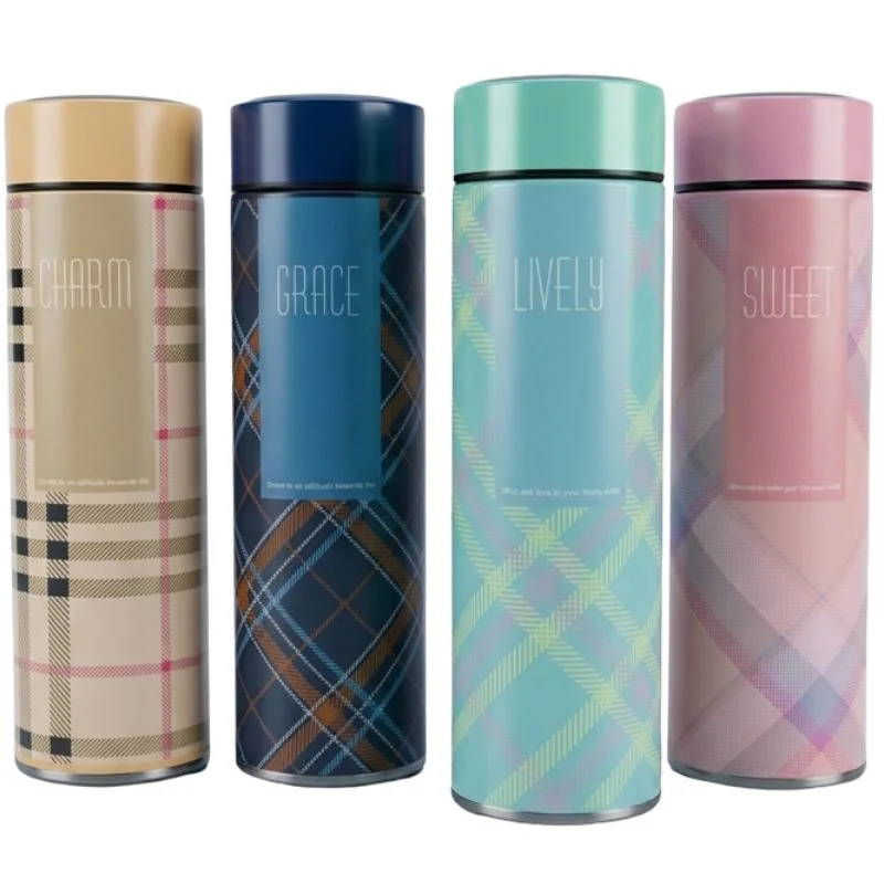 LED Temperature Display Water Bottle | Checkered Design | Smart Stainless Steel Vacuum 500ml Flask | Random Color - Image 9