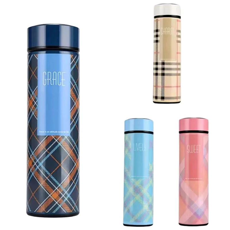 LED Temperature Display Water Bottle | Checkered Design | Smart Stainless Steel Vacuum 500ml Flask | Random Color - Image 8