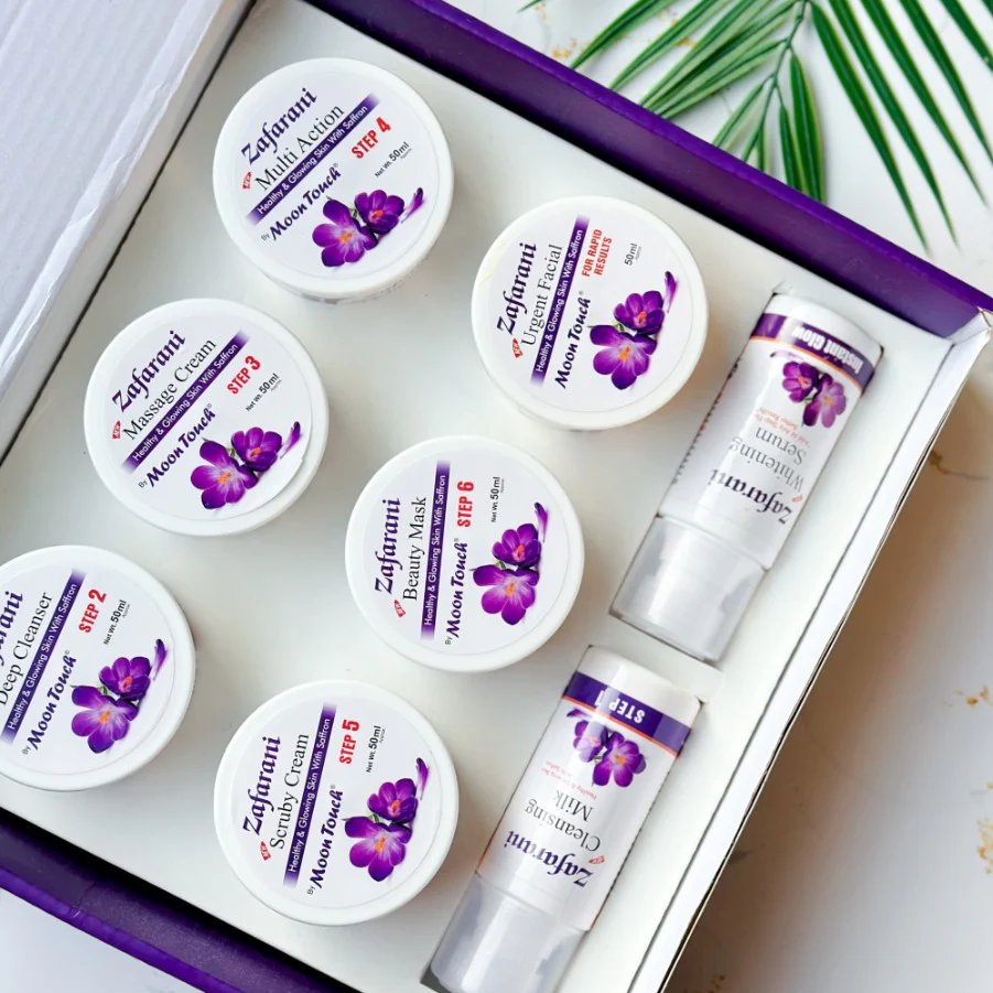 Moon Touch New Zafrani Facial Kit | Saffron Brightening Herbal Facial Set for Glowing Skin (8 Pcs) - Image 9