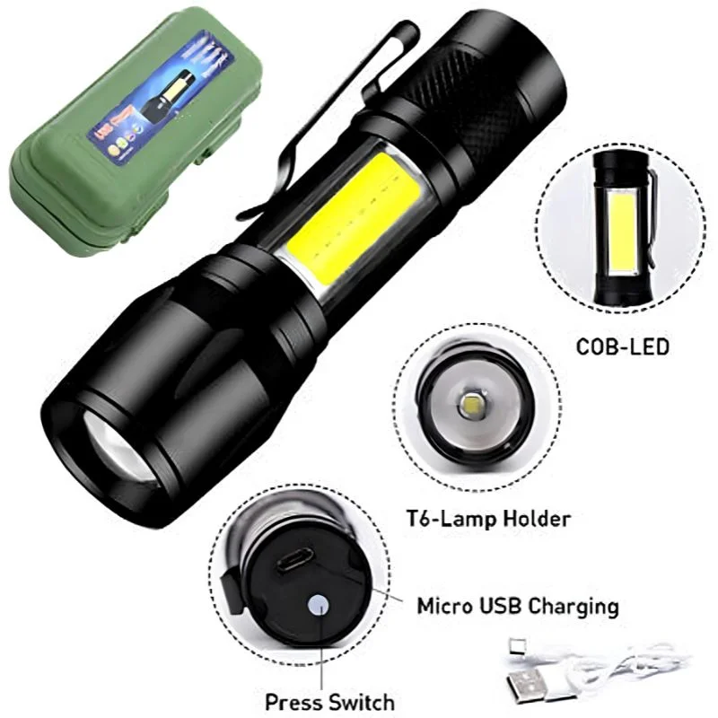 Metal COB Flashlight Torch | Mini Rechargeable LED Work Light & Waterproof Emergency Penlight - Image 3