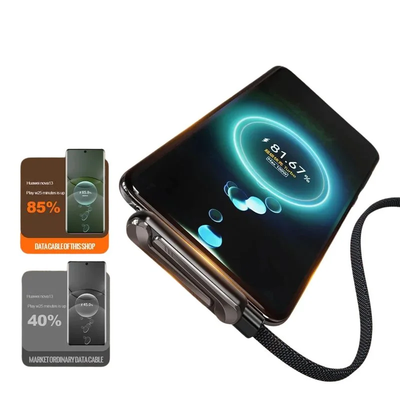USB-C Fast Charging Cable with Foldable Phone Stand | 2-in-1 Braided Data Cable for iPhone, Samsung & Type-C Devices | 240W - Image 7
