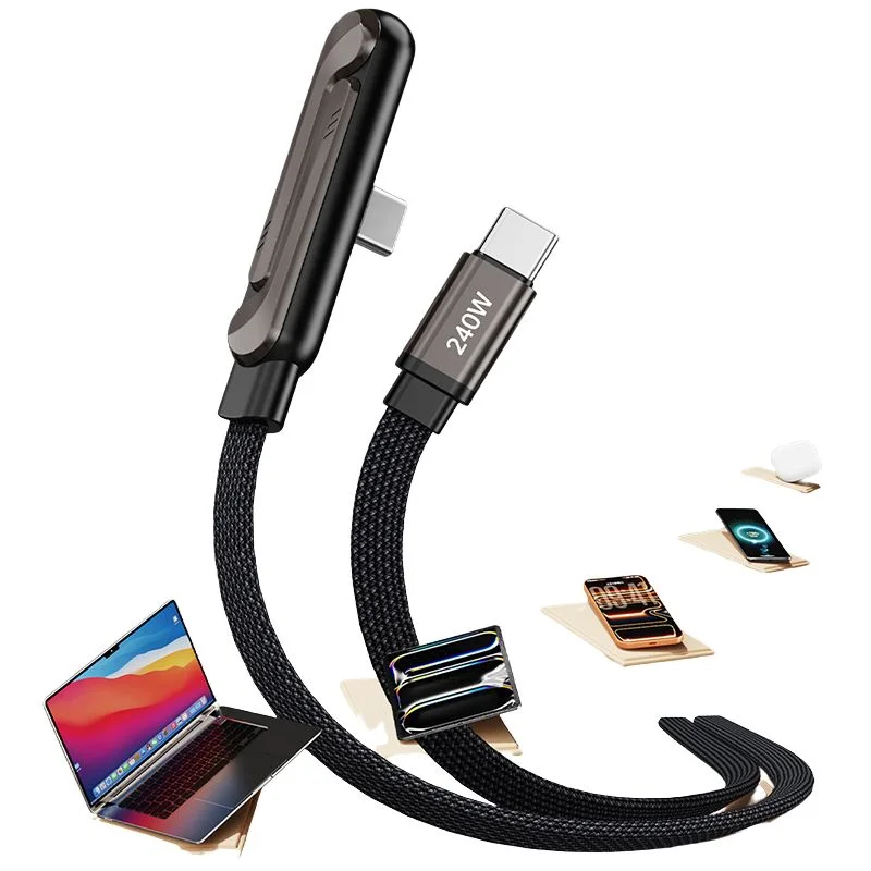USB-C Fast Charging Cable with Foldable Phone Stand | 2-in-1 Braided Data Cable for iPhone, Samsung & Type-C Devices | 240W - Image 4