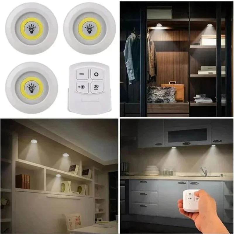 Pack of 3 LED Remote Control Tap Lights | Self-Adhesive Cabinet, Wardrobe & Kitchen Lights - Image 4