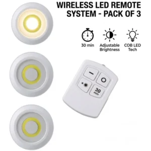 Pack of 3 LED Remote Control Tap Lights | Self-Adhesive Cabinet, Wardrobe & Kitchen Lights