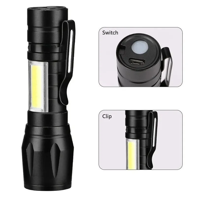 Metal COB Flashlight Torch | Mini Rechargeable LED Work Light & Waterproof Emergency Penlight - Image 6