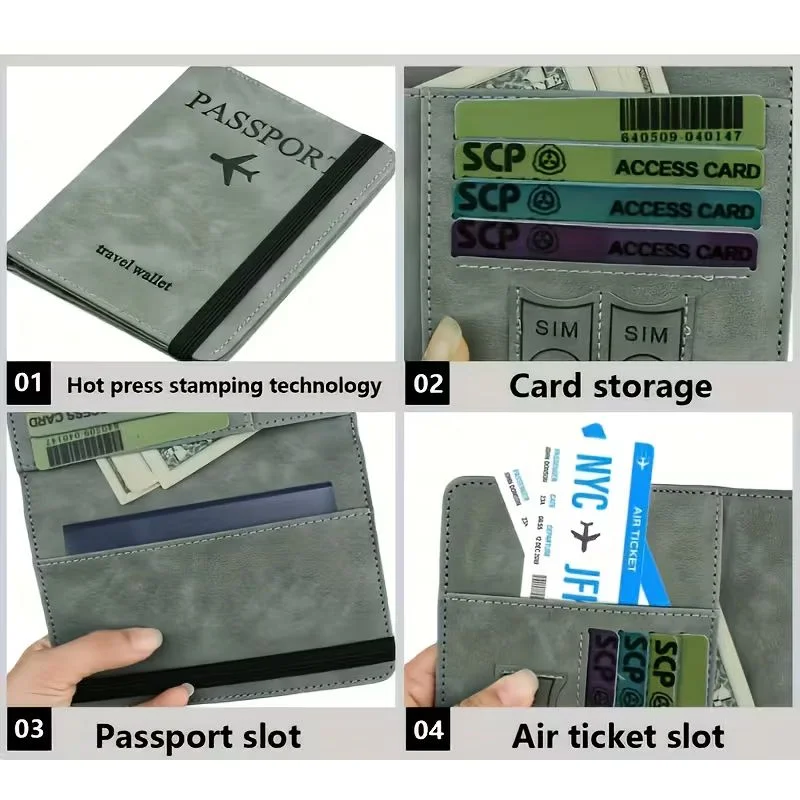 RFID Blocking Passport Wallet | PU Leather Travel Document Holder with Card & Cash Pockets | Random Color - Image 3