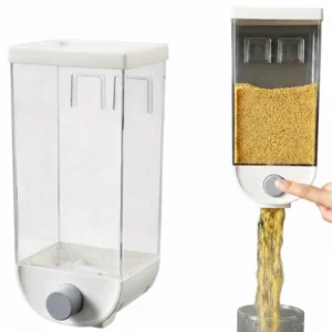 Wall Mounted Cereal Dispenser | 1.5L Transparent Grain Storage Container | One-Touch Cereal & Rice Dispenser | Space Saving Kitchen Organizer