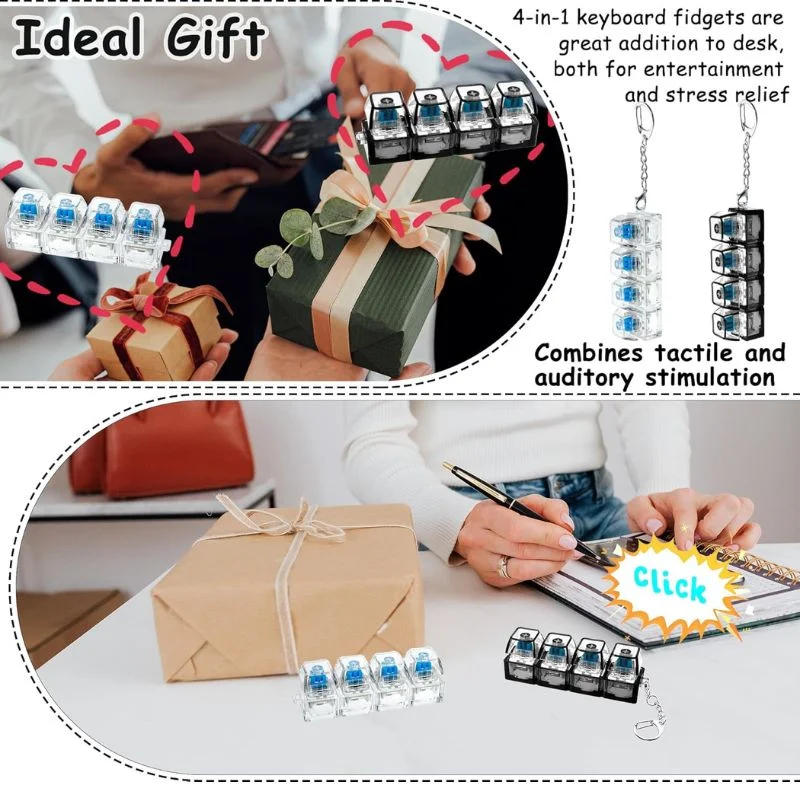 4-Key Mechanical Keyboard Clicker Keychain | Portable Mechanical Switch Fidget Toy | Stress Relief Finger Clicker | Tactile Keyboard Keychain with light | Random Color - Image 7