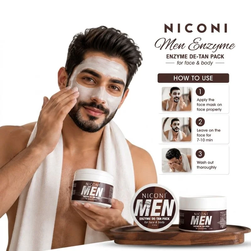 NICONI Men Enzyme De-Tan Pack for Face & Body | Deep Cleansing & Tan Removal Cream | Brightening & Hydrating Formula | For All Skin Types | 300g - Image 6