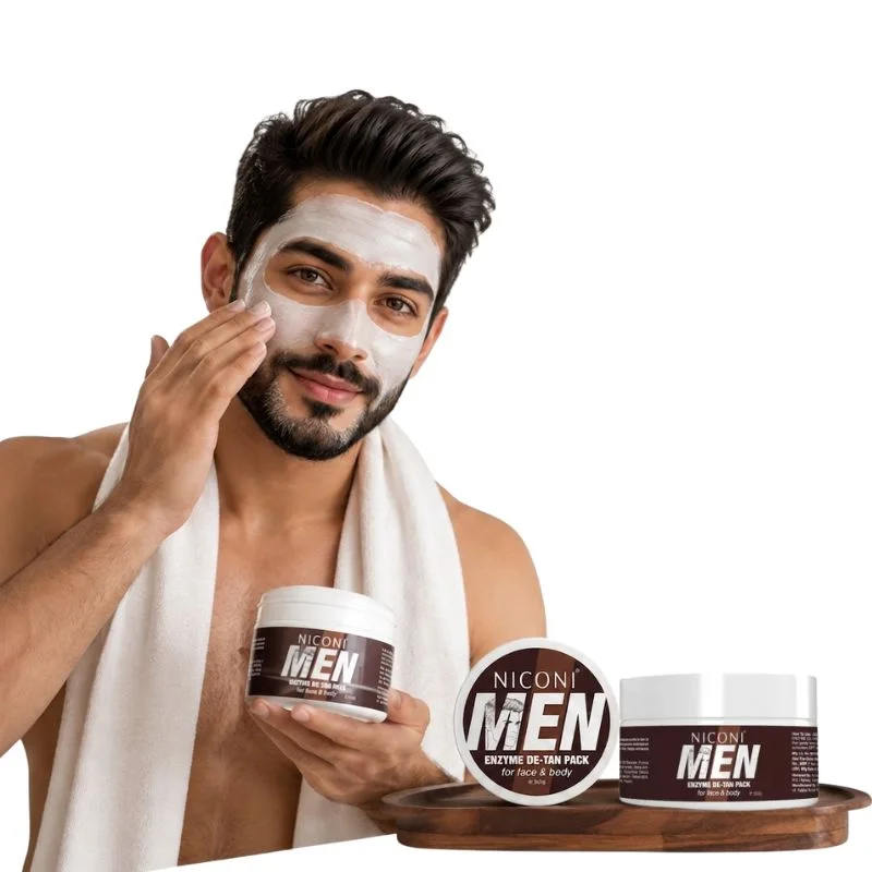 NICONI Men Enzyme De-Tan Pack for Face & Body | Deep Cleansing & Tan Removal Cream | Brightening & Hydrating Formula | For All Skin Types | 300g - Image 7