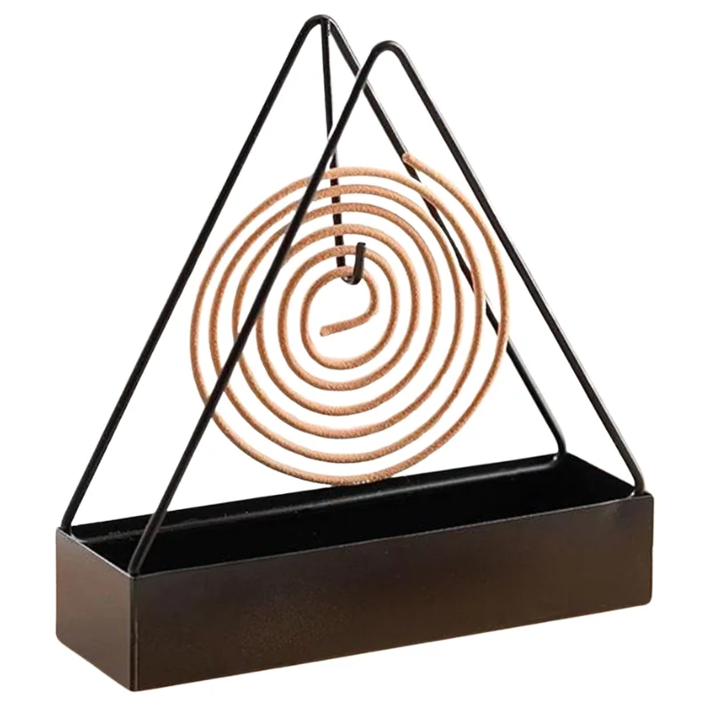 Triangle-Shaped Iron Mosquito Coil Holder | Creative Hanging & Standing Incense Burner | Durable Metal Design | Black | Pack of 1 - Image 3