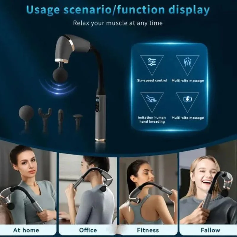 Long Handle Fascial Gun Massager | Model: BLD-339 | Rechargeable Massage Gun with 4 Interchangeable Heads | Full Body Muscle Relaxation - Image 6