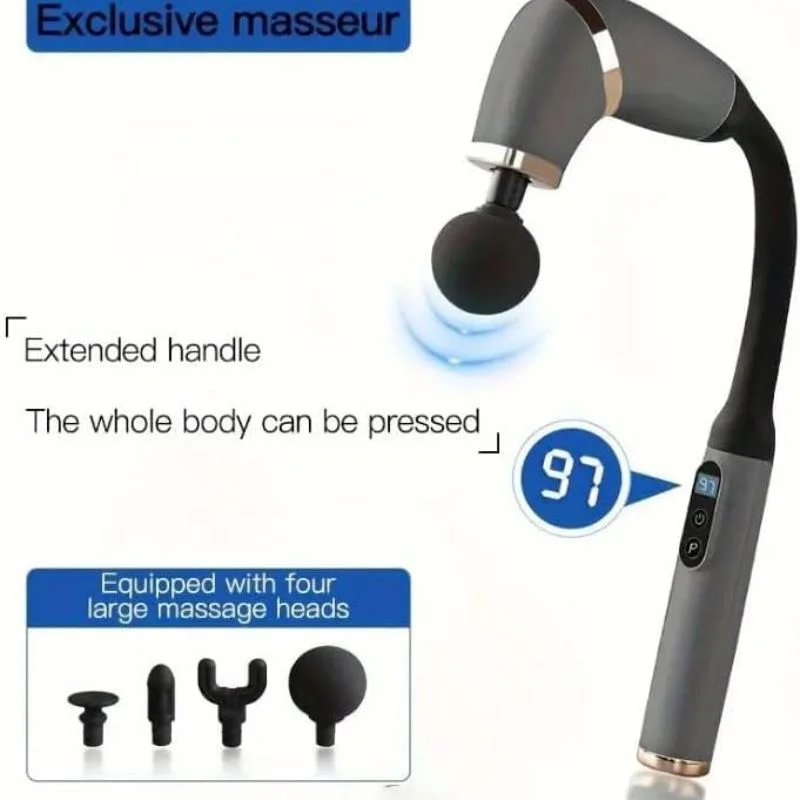 Long Handle Fascial Gun Massager | Model: BLD-339 | Rechargeable Massage Gun with 4 Interchangeable Heads | Full Body Muscle Relaxation - Image 7