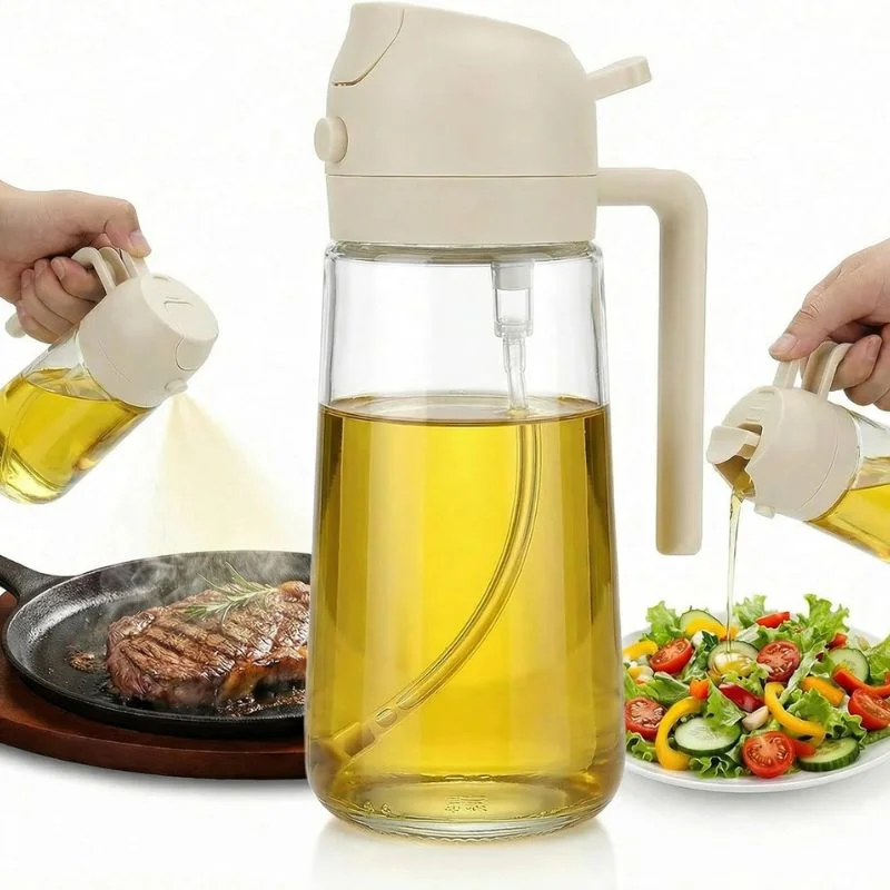 2-in-1 Glass Oil Spray Bottle & Dispenser with Pouring Spout | Kitchen Oil Mister for Air Fryer, BBQ & Cooking| 450ml - Image 3
