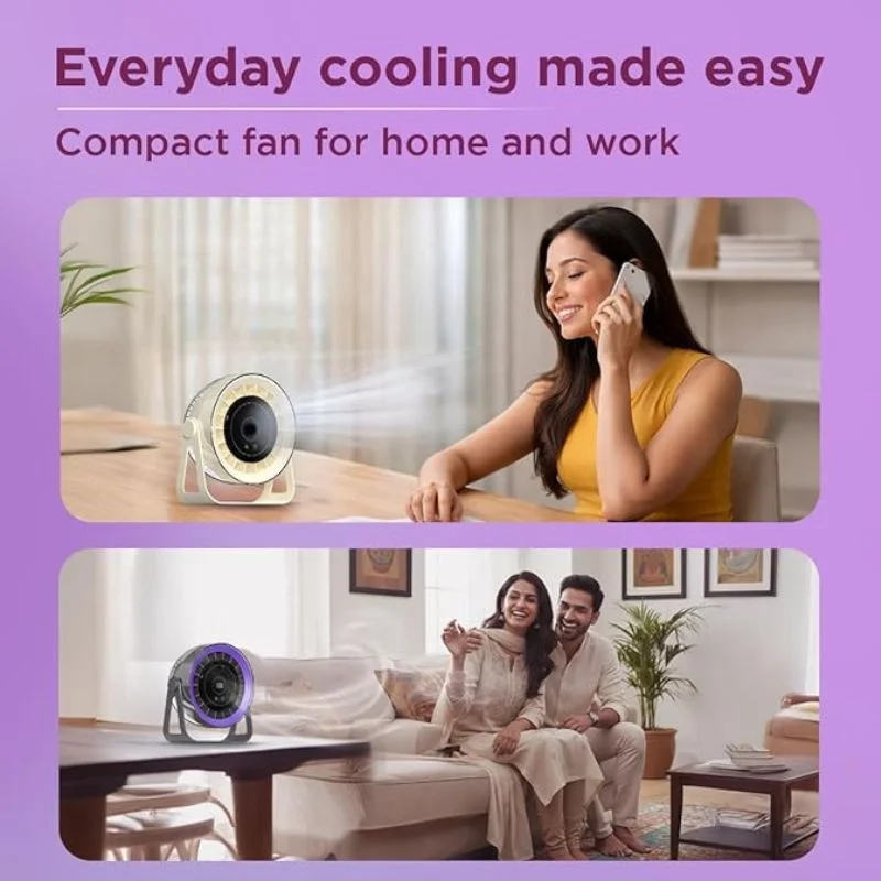 Desktop Circular Rechargeable Fan with 360° Adjustable Airflow | Model QL-02 | Quiet Personal Cooling Fan for Home, Office & Bedroom | Random Color - Image 8